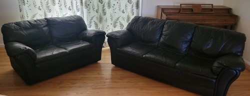 Black leather sofa loveseat - sofa, &