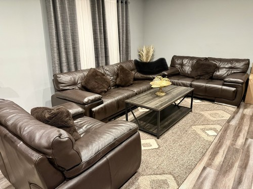 Brown leather three piece sofa - brown, three-piece
